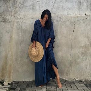 Indigo tie-dye kaftan dress